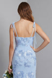 Robe Maxi sirène bleu clair à bretelles fines avec broderie florale