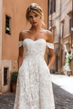 Robe de mariée midi en dentelle trapèze blanche avec appliques