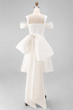Mini robe de mariée blanche à épaules froides avec noeud