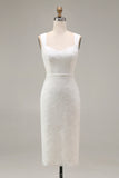 Robe de mariée midi appliquée en dentelle gaine ivoire