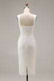 Robe de mariée midi appliquée en dentelle gaine ivoire