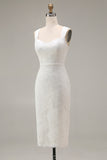 Robe de mariée midi appliquée en dentelle gaine ivoire