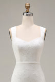 Robe de mariée midi appliquée en dentelle gaine ivoire