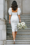 Robe de mariée midi fourreau à col carré blanc