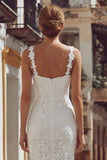 Robe de mariée midi ivoire bustier dentelle à bretelles spaghetti