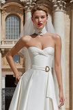 Satin blanc Une ligne Sweetheart Robe de mariée courte avec ceinture