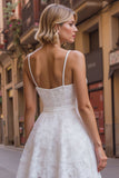Robe de réception de mariage en dentelle à bretelles spaghetti blanches