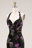 Longue robe de bal de bal en velours noir Sirène brodée à sequins, longue robe de bal avec fente