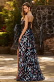 Robe de bal longue corset transparente sans bretelles florales sans bretelles A Line