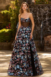 Robe de bal longue corset transparente sans bretelles florales sans bretelles A Line
