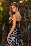 Robe de bal longue corset transparente sans bretelles florales sans bretelles A Line