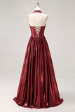 Corset de bal long à long long col à col nu en ligne métallique A
