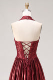 Corset de bal long à long long col à col nu en ligne métallique A
