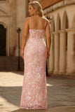 Corset de bal long grande taille rose blush à bretelles fines Corset longue grande taille avec appliques
