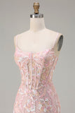 Corset à paillettes rose blush Sheath Straps longue robe de bal