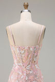 Corset à paillettes rose blush Sheath Straps longue robe de bal