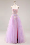 Robe longue de bal Sweetheart Lilas Tulle A-Line Appliquée avec fente