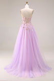 Robe longue de bal Sweetheart Lilas Tulle A-Line Appliquée avec fente