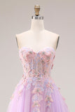 Robe longue de bal Sweetheart Lilas Tulle A-Line Appliquée avec fente
