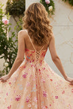 Fleur de champagne Corset à volants Une longue robe de bal avec fente