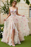 Fleur d’ivoire Corset à volants longue robe de bal avec fente