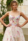 Fleur de champagne Corset à volants Une longue robe de bal avec fente