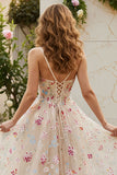 Fleur d’ivoire Corset à volants longue robe de bal avec fente