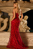 Robe de bal longue de bal scintillante sirène rouge rouge sans bretelles à sequins