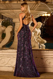Robe de bal longue de bal à paillettes en dos nu en raisin en dos nu et en forme de silêne