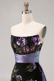 Robe de soirée bustier noire à fleurs et sequins avec corset et cape