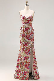 Robe de soirée sirène longue à sequins et fleurs scintillantes