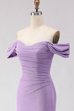 Robe longue de bal violette perlée à perles dénudées, sirène de bal