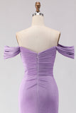 Robe longue de bal violette perlée à perles dénudées, sirène de bal