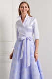 Robe pour mère de la mariée bleu roi trapèze manches longues brodée de fleurs avec foulard assorti