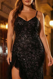 Corset sirène noire scintillante avec paillettes et longue robe de bal grande taille avec fente