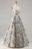 Corset bustier bleu fleuri poussiéreux Une robe de bal longue avec fente