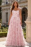 Robe de bal longue paillettes rose rose à paillettes florales grande taille avec nœuds