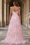 Robe de bal longue paillettes rose rose à paillettes florales grande taille avec nœuds