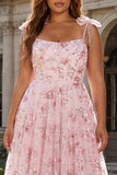 Robe de bal longue paillettes rose rose à paillettes florales grande taille avec nœuds