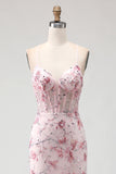 Robe De Soirée longue sirène corset floral rose scintillant avec paillettes
