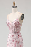 Robe De Soirée longue sirène corset floral rose scintillant avec paillettes