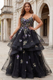 Robe longue de bal grande taille avec paillettes noires et volants