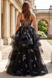 Robe longue de bal grande taille avec paillettes noires et volants