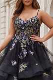 Robe longue de bal grande taille avec paillettes noires et volants