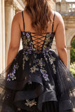 Robe longue de bal grande taille avec paillettes noires et volants