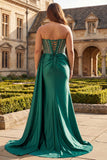 Robe de bal longue grande taille perlée par des sirènes vert menthe avec fente