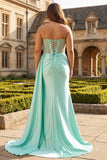 Robe de bal longue grande taille perlée par des sirènes vert menthe avec fente