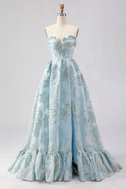 Robe de bal longue Jacquard Corset A Line Bustless avec fente