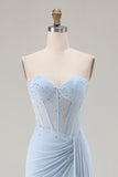 Corset de bal longue, corset de bal bleu ciel bleu ciel bustier et fente