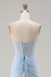 Corset de bal longue, corset de bal bleu ciel bleu ciel bustier et fente